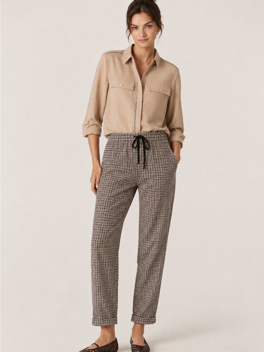 Shinestar Black and Brown Drawstring Houndstooth Joggers